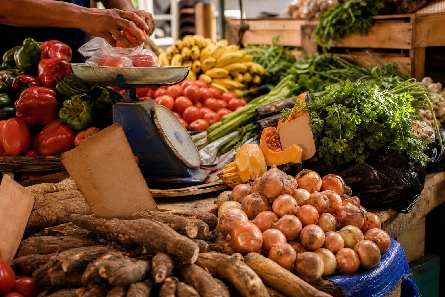 Puesto de verduras en un mercado de Paraguay